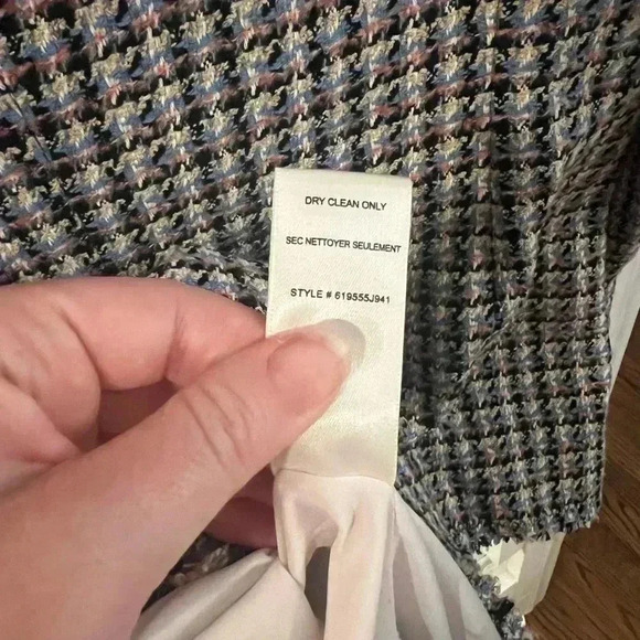 $525 REBECCA TAYLOR Houndstooth Tweed Four Pocket Robins Egg Black Jacket - Picture 10 of 10